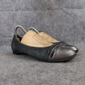 AGL Shoes Womens 36.5 Ballet Flats Ruffle Cap Toe Leather Metallic Fashion Grey